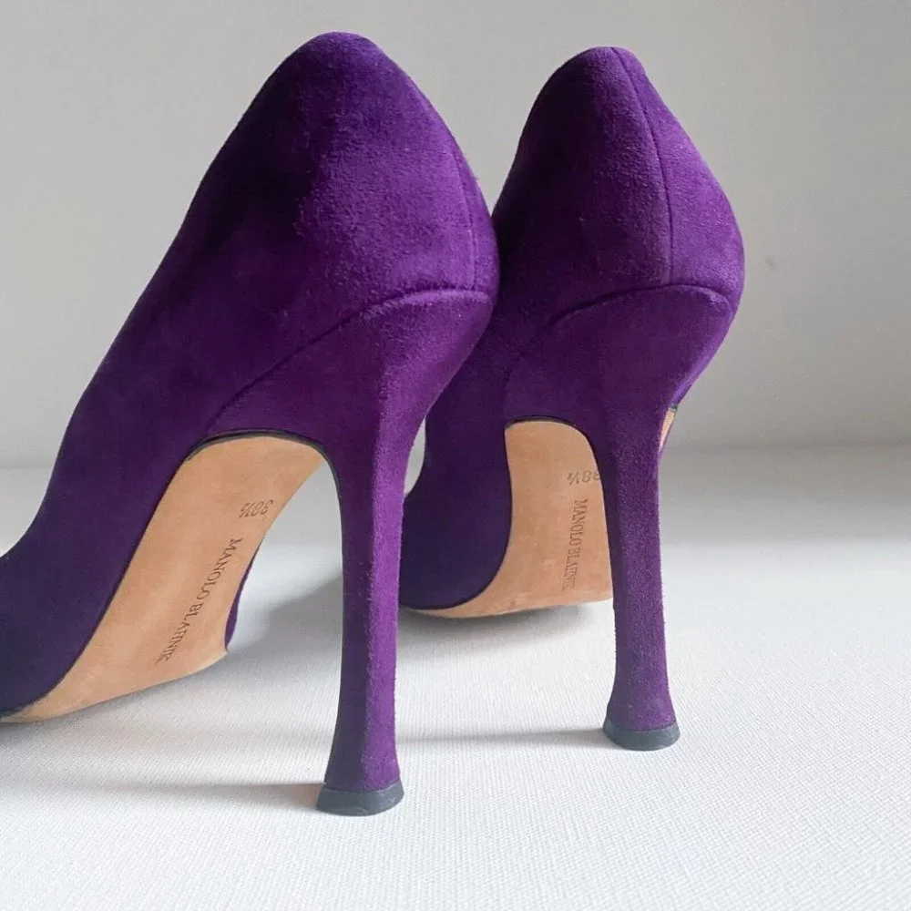 Vintage Manolo Blahnik Royal Purple Suede Classic Heels 38.5 - Picture 5 of 12